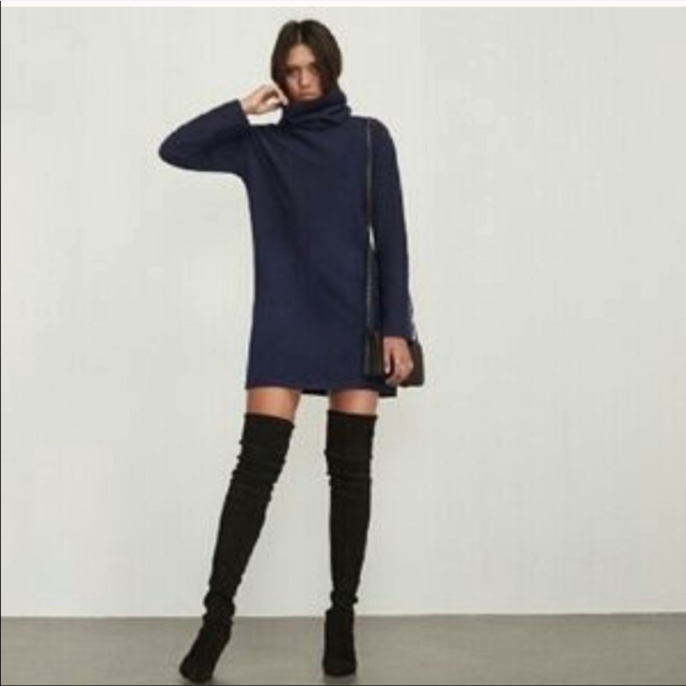 Reformation Navy Mimi mini turtleneck dress